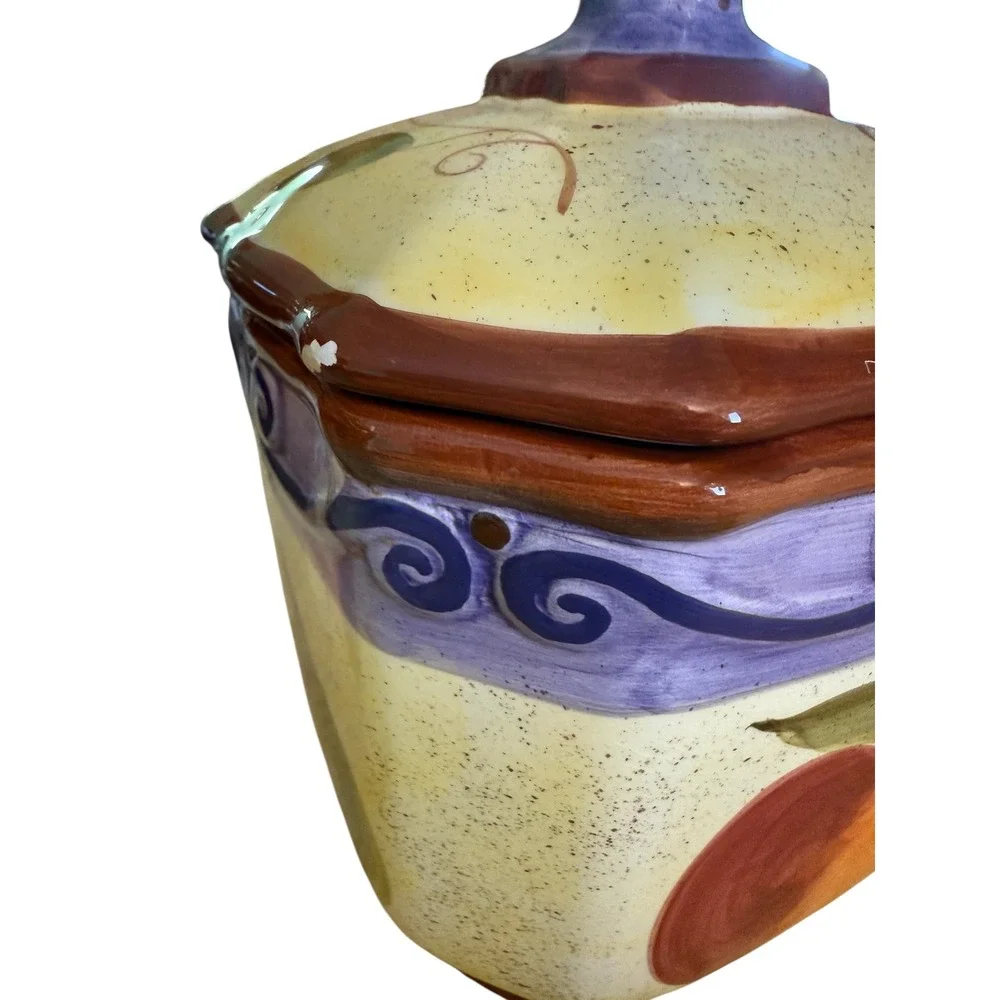 Set of 4 Medici‎ Hand-painted Ceramic Canisters w/ Lids Fruit & Scroll Pattern